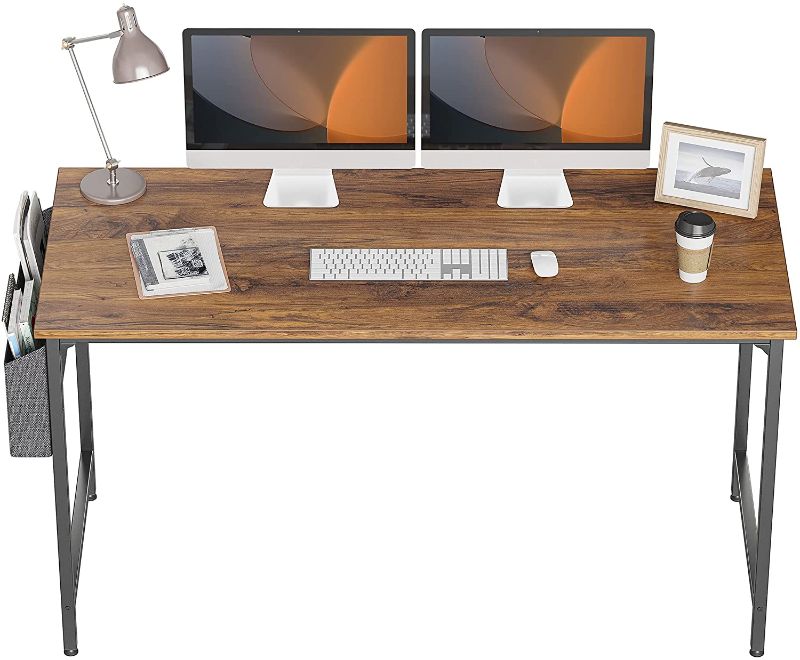Photo 1 of CubiCubi Study Computer Desk 55 Home Office Writing Small Desk Modern Simple Style PC Table Black Metal Frame Deep Brown