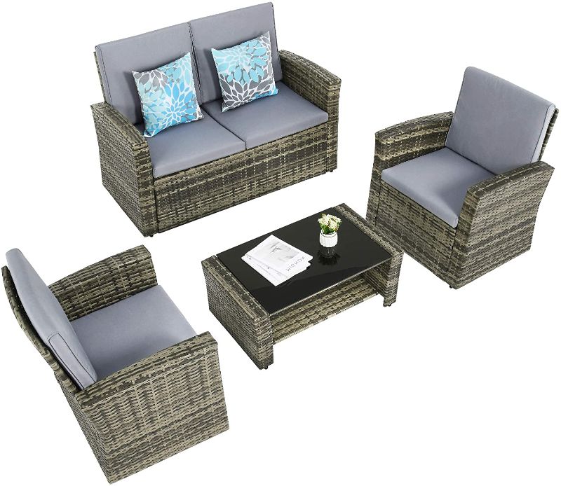 Photo 1 of **incomplete** YITAHOME 5 Piece Patio Furniture Sets AllWeather Outdoor Patio Conversation Set PE Rattan Wicker Small Sectional Patio Sofa Set with Table Gray Gradientchairs only