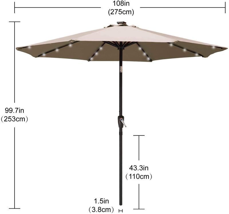 Photo 1 of ABCCANOPY 9FT PATIO UMBRELLA OURDOOR SOLAR UMBRELLA,, COLOR: BEIGE
