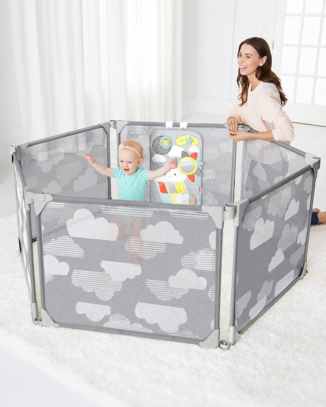 Photo 1 of Skip Hop Expandable Baby Gate, Playview Enclosure, Silver Lining Cloud
