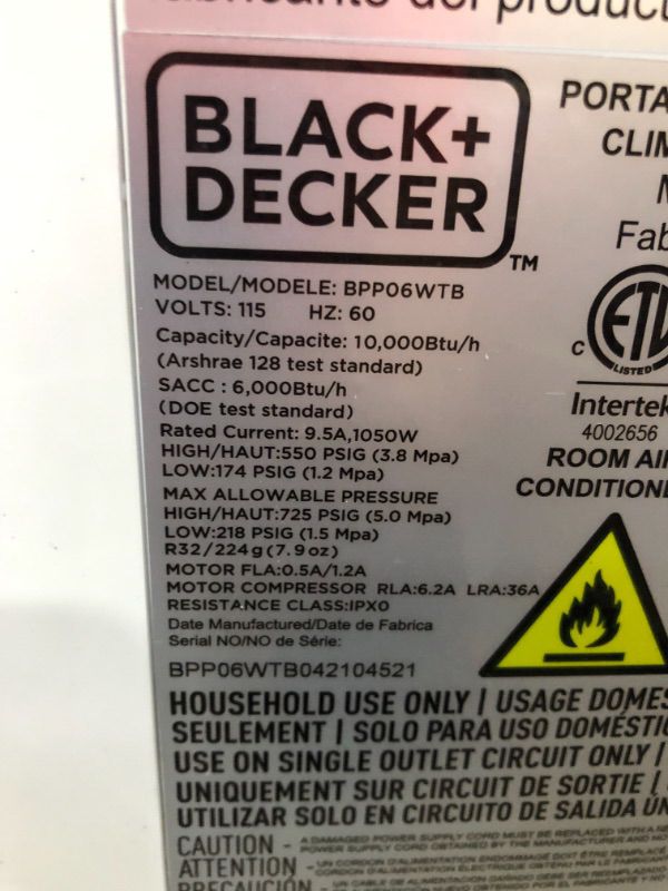 Photo 3 of BLACKDECKER BPP06WTB Portable Air Conditioner with Remote Control
