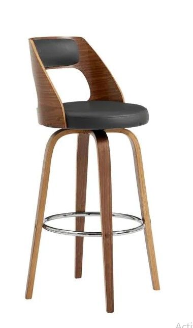 Photo 1 of **incomplete** Axel 30 in. Bar Height Low Back Swivel Bar Stool in Grey Faux Leather and Walnut Wood
