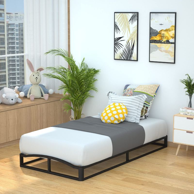 Photo 1 of Amazon Basics 6" Modern Metal Platform Bed with Wood Slat Support - Mattress Foundation - No Box Spring Needed, Twin
