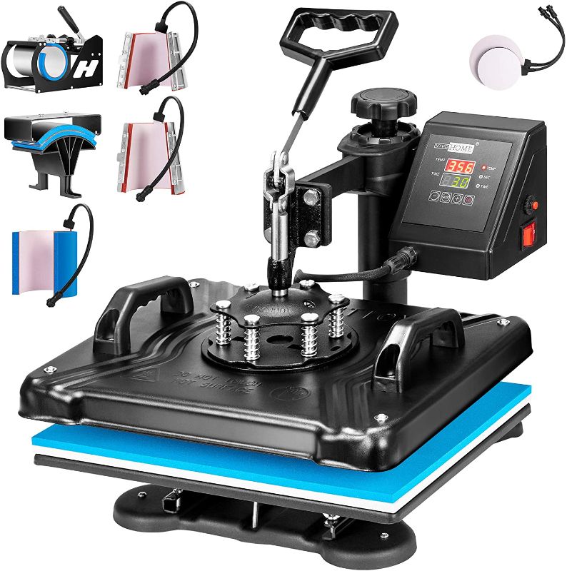 Photo 1 of 8 in 1 Combo Multifunctional Swing Away Clamshell Printing Sublimation Heat Press Transfer Machine for TShirt Hat Cap Mug Plate 15 x 12 Inch Blue and Black