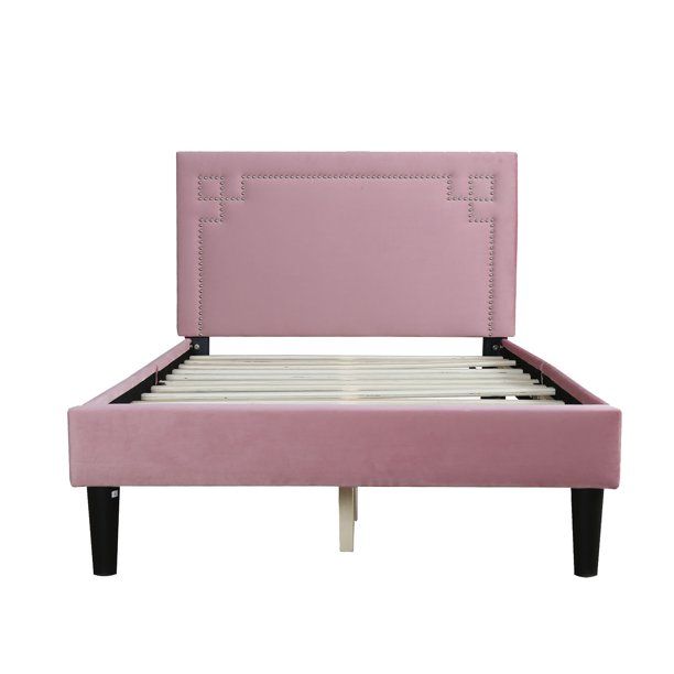 Photo 1 of alazyhome Upholstered Platform Bed Frame, Twin, Pink