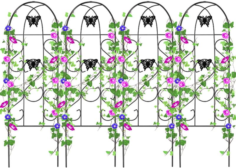 Photo 1 of Amagabeli 4 Pack Garden Trellis for Climbing Plants 60" x 18 Inches " Rustproof Sturdy Black Iron Trellis for Potted Plant Support Butterfly Metal Trellis for Climbing Roses Vine Flower Cucumber Clematis