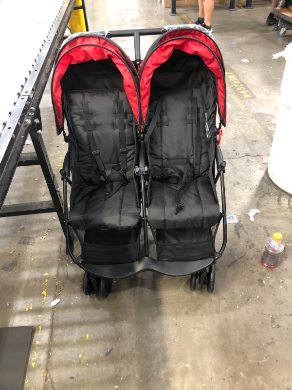 Photo 2 of Kolcraft Cloud Plus Lightweight Double Stroller with Reclining Seats & Extendable Canopies, Red/Black
