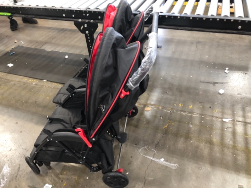 Photo 3 of Kolcraft Cloud Plus Lightweight Double Stroller with Reclining Seats & Extendable Canopies, Red/Black
