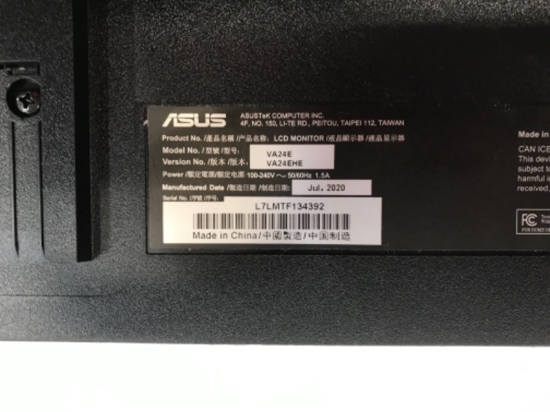Photo 1 of Asus VA24EHE 23.8” Monitor, 1080P, Full HD, IPS, 75Hz, HDMI D-Sub DVI-D, Adaptive-Sync / FreeSync, VESA wall mountable, Eye Care, Flicker-free and Low Blue Light