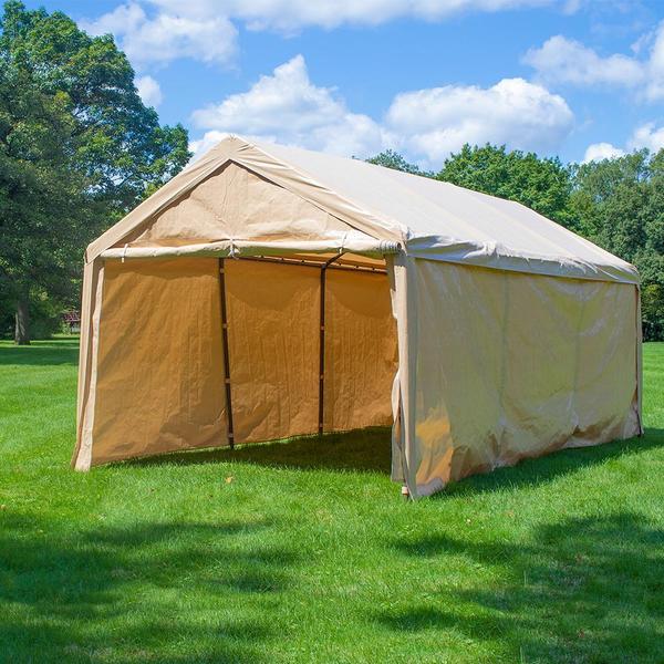 Photo 1 of 10 x 20 Feet Heavy Duty Carport with Sidewalls, Beige - Beige