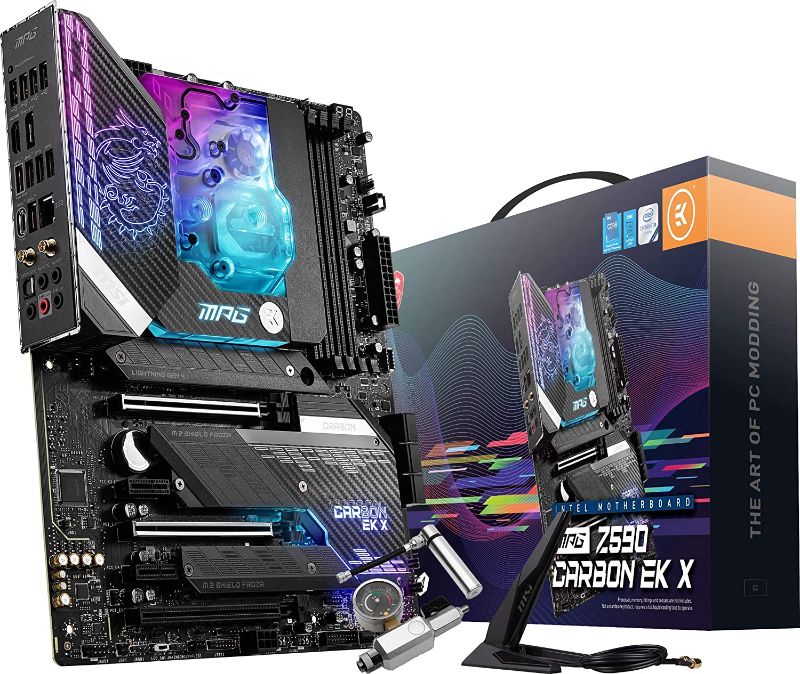 Photo 1 of MSI MPG Z590 Carbon EK X Gaming Motherboard (ATX, 11th/10th Gen Intel Core, LGA 1200 Socket, SLI/CFX, DDR4, PCIe 4, M.2 Slots, USB 3.2 Gen 2, Wi-Fi 6E, Mystic Light RGB)
