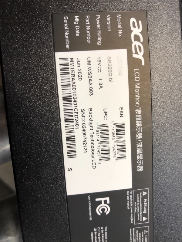 Photo 1 of Acer SB220Q bi 21.5 Inches Full HD (1920 x 1080) IPS Ultra-Thin Zero Frame Monitor (HDMI & VGA Port), Black
