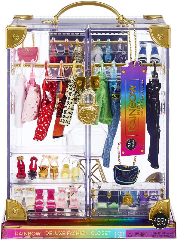 Photo 1 of Rainbow High Deluxe Fashion Closet Playset–400+ Fashion Combinations! Portable Clear Acrylic Toy Closet Features 31+ Fashion Forward Pieces, Doll Clothing, Doll Accessories & Doll Storage | Ages 6-12
