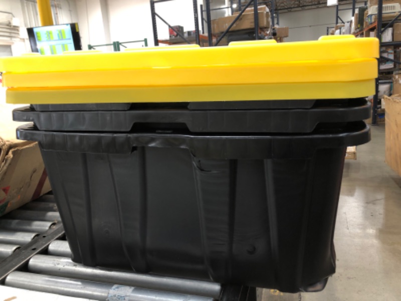 Photo 3 of **3 BOXES OF - 27 Gal. Tough Storage Tote in Black with Yellow Lid
