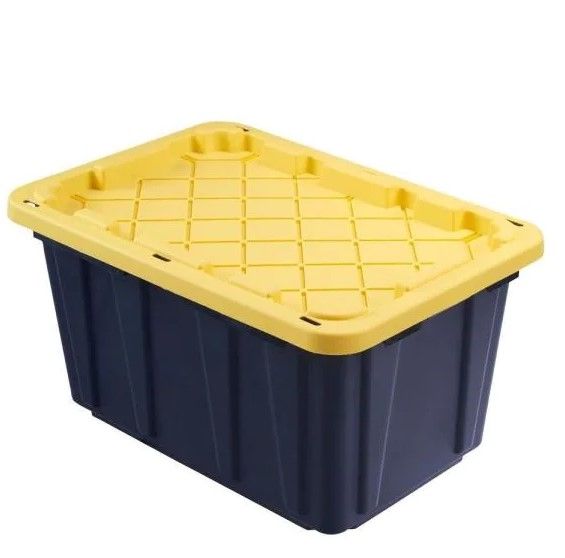 Photo 1 of **3 BOXES OF - 27 Gal. Tough Storage Tote in Black with Yellow Lid
