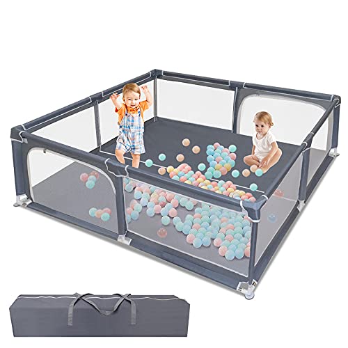 Photo 1 of Baby Playpen, Playpen for Babies, Baby Fence with Safety Gates, Infant Activity Center Play Yard 79”x 71” with Anti-Slip Suckers/Breathable Mesh Walls/Storage Bag
