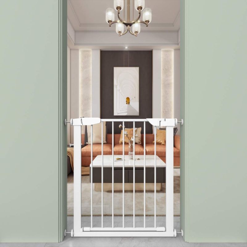 Photo 1 of Fairy Baby White Extra Wide or Narrow Baby Gate Pressure Mounted Pet Gate Walk Thru Child Safety Gate with Extensions (White, 40.55"-43.31")
