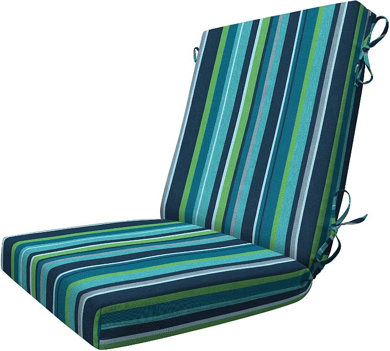 Photo 1 of  Indoor/Outdoor Stripe Poolside Highback Dining Chair Cushion: Recycled Polyester Fill, Weather Resistant Patio Cushions: 72.5"in lx21in w x 3in
