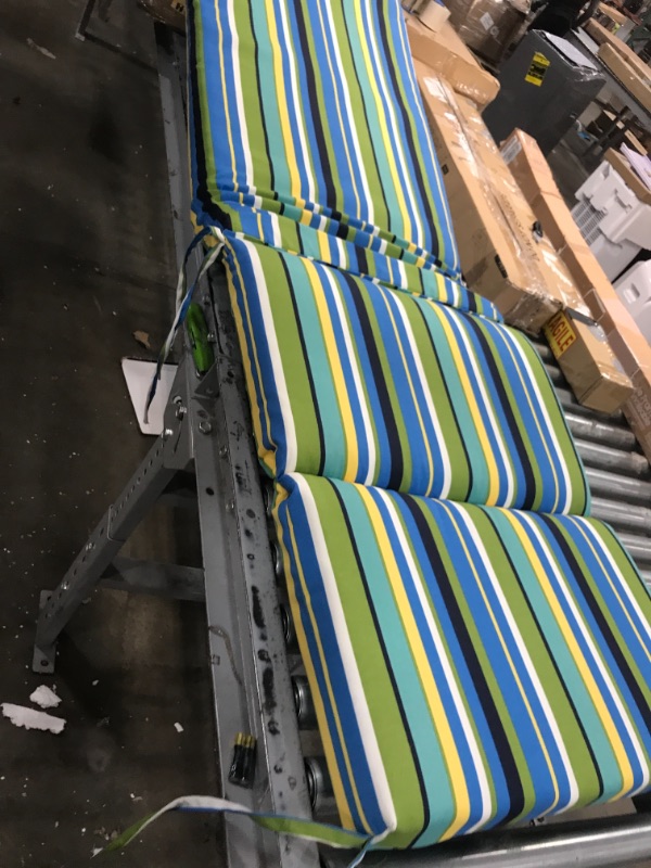 Photo 2 of  Indoor/Outdoor Stripe Poolside Highback Dining Chair Cushion: Recycled Polyester Fill, Weather Resistant Patio Cushions: 72.5"in lx21in w x 3in
