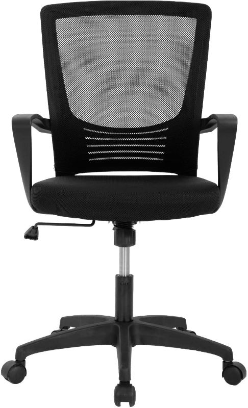 Photo 1 of Home Office Chair Ergonomic Desk Chair Mesh Computer Chair Lumbar Support Modern Executive Adjustable Rolling Swivel Chair Comfortable Mid Black Task Chair, Black