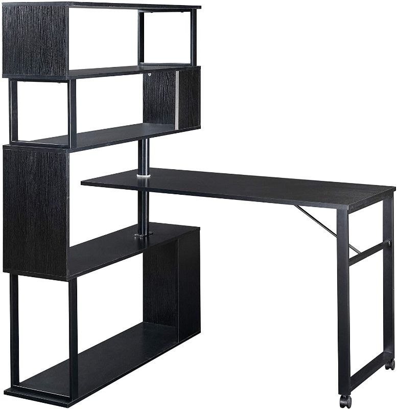 Photo 1 of Merax L-Shaped Corner, Rotating Computer Table,Four Installation Methods,Lockable casters Desk, 70.8" L x 19.6" W x 60.2" H, Black
