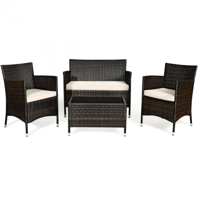 Photo 1 of BOX 1 of 2 NOT A COMPLETE SET
4 Pieces Rattan Sofa Set with Glass Table and Comfortable Wicker for Outdoor Patio
