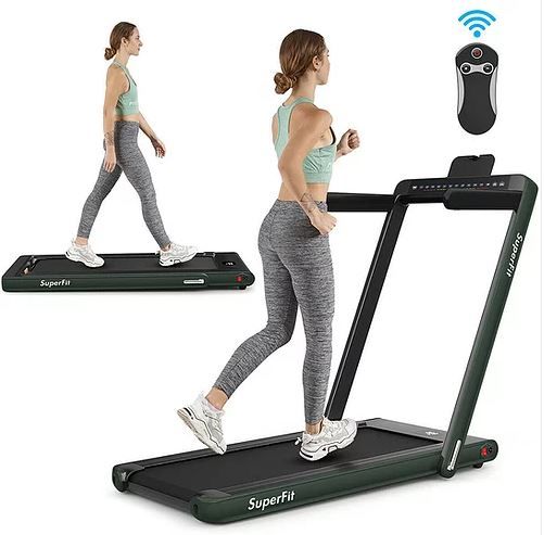 Photo 1 of Costway 2 In 1 Folding Treadmill Dual Display With Bluetooth Speaker-Green
