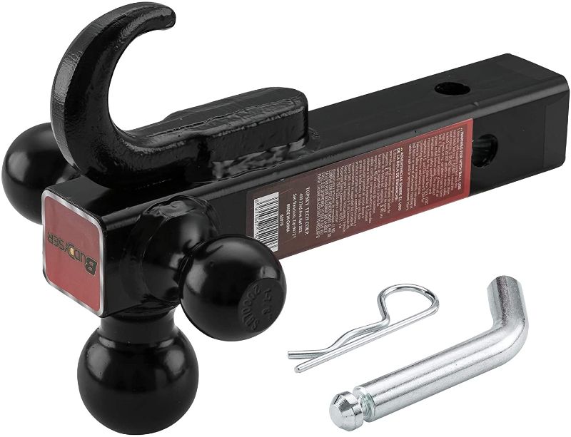 Photo 1 of BUDDYSER Trailer Hitch Tri Ball Mount, 1-7/8",2"&2-5/16" with Hook, Black, Hollow Shank with Pin and Clip
