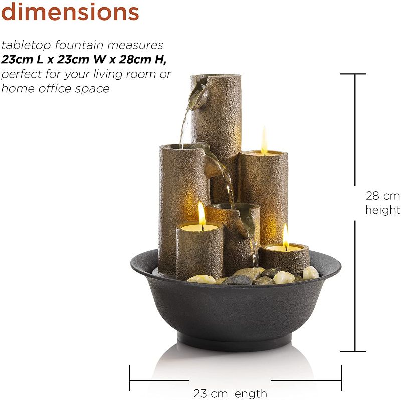 Photo 1 of *MISSING some stones*
Alpine Corporation WCT202 Tiered Column Tabletop Fountain w/ 3 Candles, 11 Inch Tall, Brown
