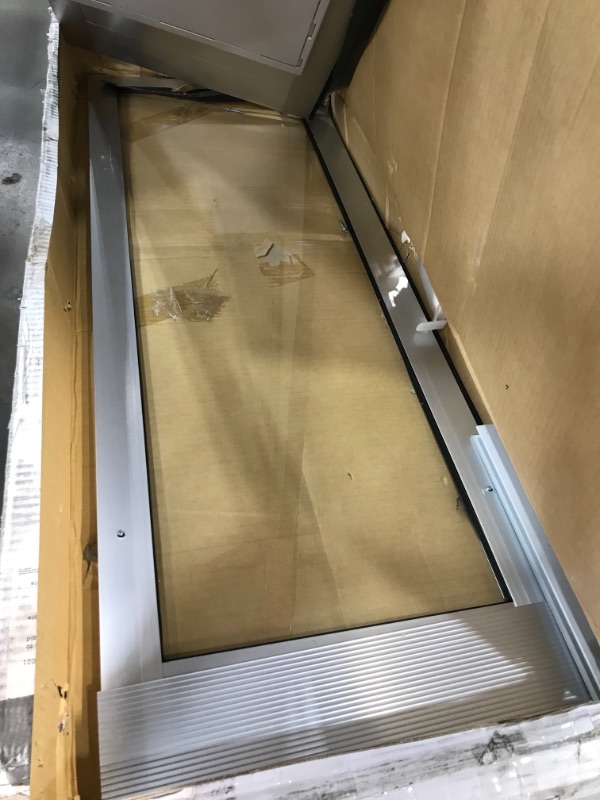 Photo 2 of *USED*
*MISSING hardware and manual* 
Ideal Pet Products ALUMINUM Modular Pet Patio Door, Assembled Adjustable Height 77 5/8" To 80 3/8", 10 1/2" x 15" Flap Size, Mill (Silver)
