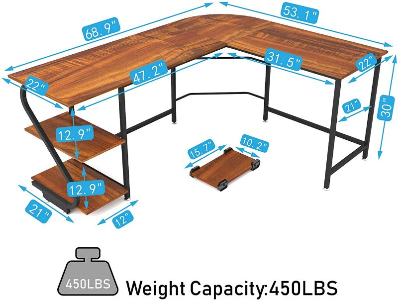 Photo 1 of Weehom Reversible L-Shaped Desk with Shelves Large Corner Gaming Computer Desks for Home Office Writing Workstation Wooden Table
