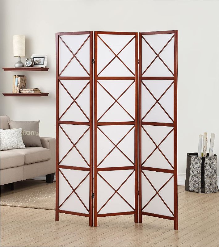 Photo 1 of *SEE last pictures for damage* 
Roundhill 3-Panel Screen Room Divider, Walnut, 51 W x 70.25 H Inch