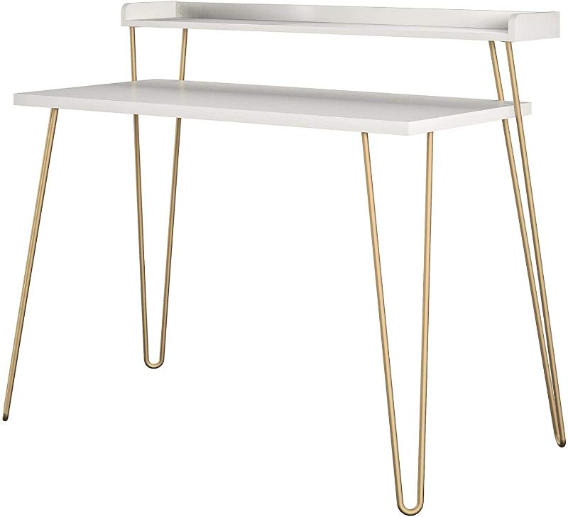 Photo 1 of *MISSING a leg*
Ameriwood Home Haven Retro Riser, Desk, White with Gold Legs, 35. 4”H X 44. 7”W X 23. 8”D