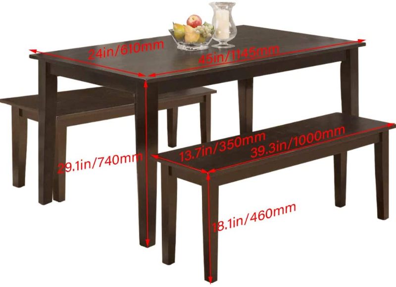 Photo 1 of *USED*
*SEE last pictures for damage* 
Modern 45 Inch Dining Table Set Solid Wood Kitchen Table with Two Benches Dining Room Table Set for Small Spaces Table Home Furniture Rectangular
