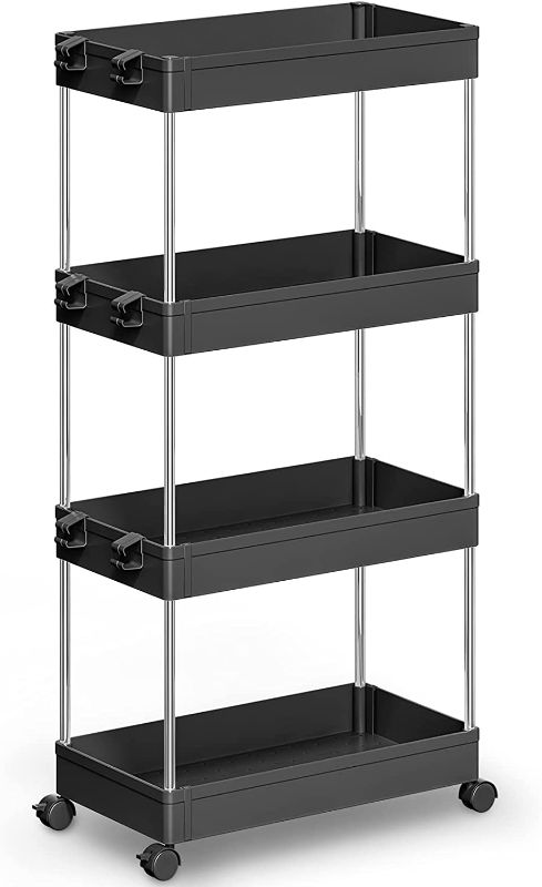 Photo 1 of *NOT EXACT stock picture, use for reference*
ISDIR Slim Storage Cart 4 Tier Black
