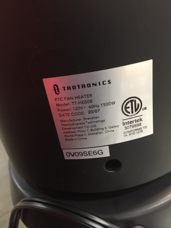 Photo 5 of *USED*
Taotronics Space Heater 008 1500W Dual PTC Portable Heater
