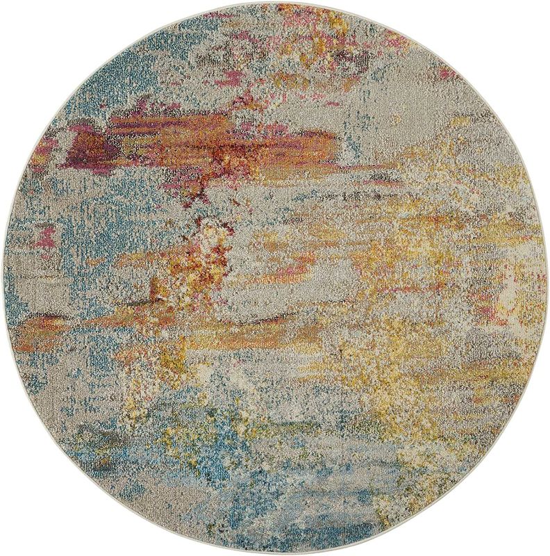Photo 1 of *USED*
Nourison Celestial Modern Abstract Area Rug, 7' 10" x ROUND (8' Round), Sealife Multicolor Grey
