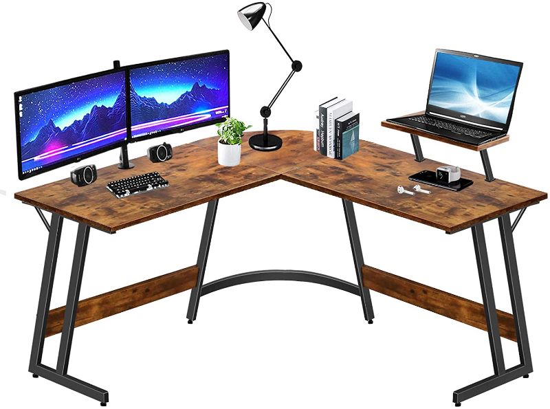 Photo 1 of LUFEIYA L Shaped Computer Desk Corner Office L-Shaped Gaming Desks for Small Space Home Student Study Bedroom Writing Table, 51 Inch with Monitor Stand Rustic, (51.2''+51.2'')L x 19.7'' D x 29.5'' H
