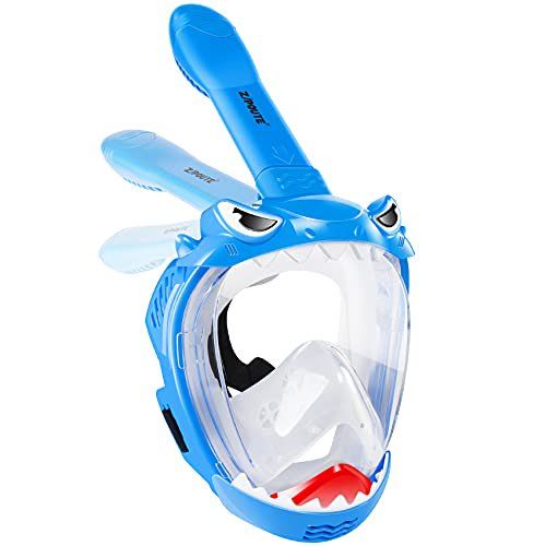 Photo 1 of Zipoute Snorkel Full Face Snorkel Mask for Kids, Shark Shape Kids Snorkeling Set 180 Degree Panoramic View, Safe Anti-Leak Anti-Fog, Foldable Dry Top Snorkeling Gear for Kids Adult, Advanced Breathing System
