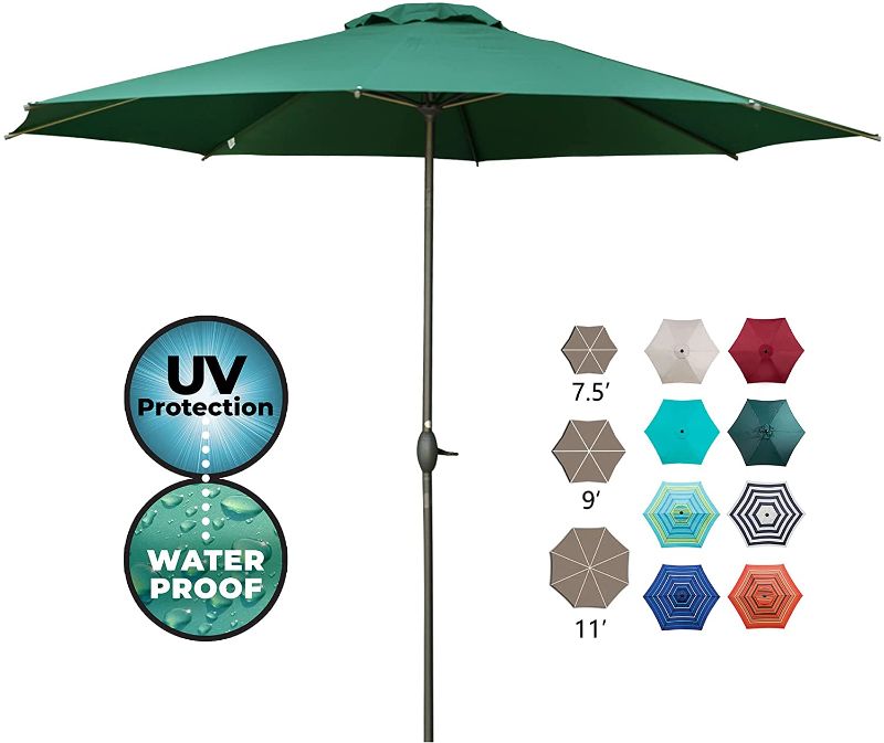 Photo 1 of Abba Patio 11ft Patio Umbrella Outdoor Umbrella Patio Market Table Umbrella with Push Button Tilt and Crank for Garden, Lawn, Deck, Backyard& Pool, Dark Green
