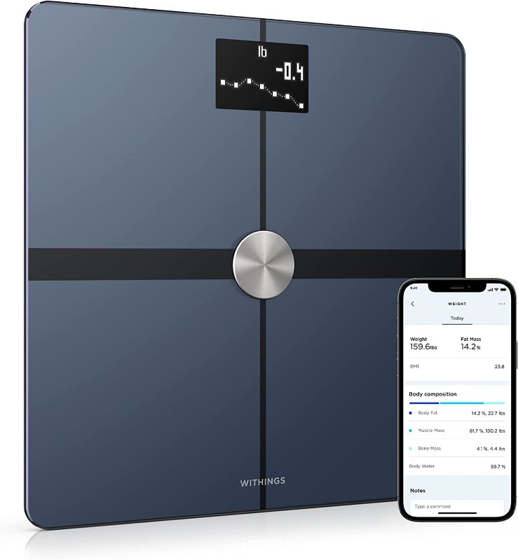 Photo 1 of 
Withings Body+ - Digital Wi-Fi Smart Scale with Automatic Smartphone App Sync, Full Body Composition Including, Body Fat, BMI, Water Percentage, Muscle &...
Color:Black