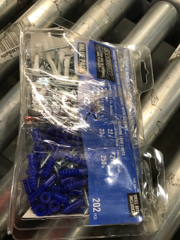 Photo 2 of #8-10 White and #10-12 Blue Ribbed Plastic Anchor Pack with Screws (202-Piece)
2 boxes