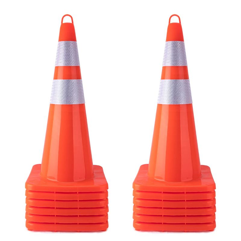 Photo 1 of [ 12 Pack ] 28" Traffic Cones Plastic Road Cone PVC Safety Road Parking Cones Weighted Hazard Cones Construction Cones Orange Parking Barrier Safety Cones Field Marker Cones with Hand-held Ring (12)
