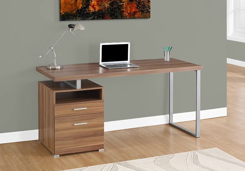 Photo 1 of Monarch Specialties Computer Writing Desk for Home & Office Laptop Table with Drawers Open Shelf and File Cabinet-Left or Right Set Up, 60" L, Walnut
