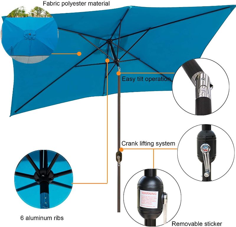 Photo 1 of Blissun 10' Rectangular Patio Umbrella Outdoor Market Table Umbrella with Push Button Tilt and Crank (Cerulean)
