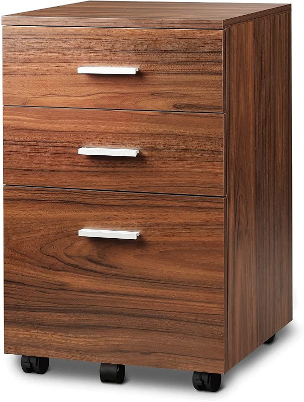 Photo 1 of DEVAISE 3 Drawer Wood Mobile File Cabinet, Rolling Filing Cabinet for Letter/A4 Size, Walnut
