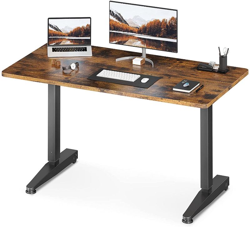 Photo 1 of ODK Manual Height Adjustable Standing Desk, 55" x 24" Pneumatic Airlift Power Free Sit Stand Desk for Home Office, Mobile Versatile Sturdy Computer Desk,