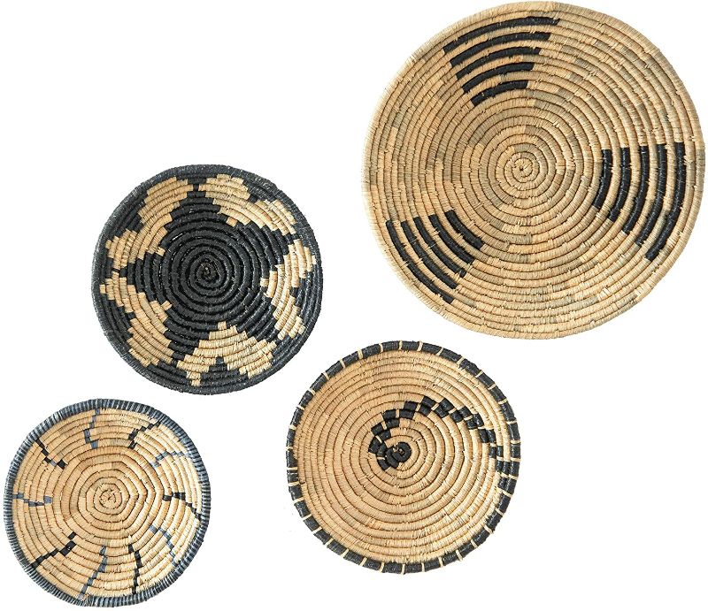 Photo 1 of Artera Wicker Wall Basket Decor- Set of 4 Oversized, Hanging Natural Woven Seagrass Flat Baskets,