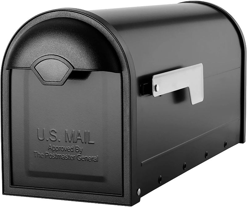 Photo 1 of Architectural Mailboxes 8830B-10 Winston Nickel Flag Post Mount Mailbox, Medium, Black
