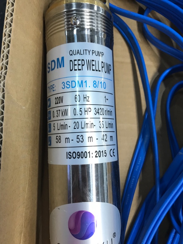 Photo 2 of SHYLIYU Submersible Pumps 3" OD Pipe 220-240V/50HZ 0.37KW 0.5HP Stainless Steel 1" Outlet Submersible Bore Pump Deep Well Pump with Control Box for Industrial and Home Use
